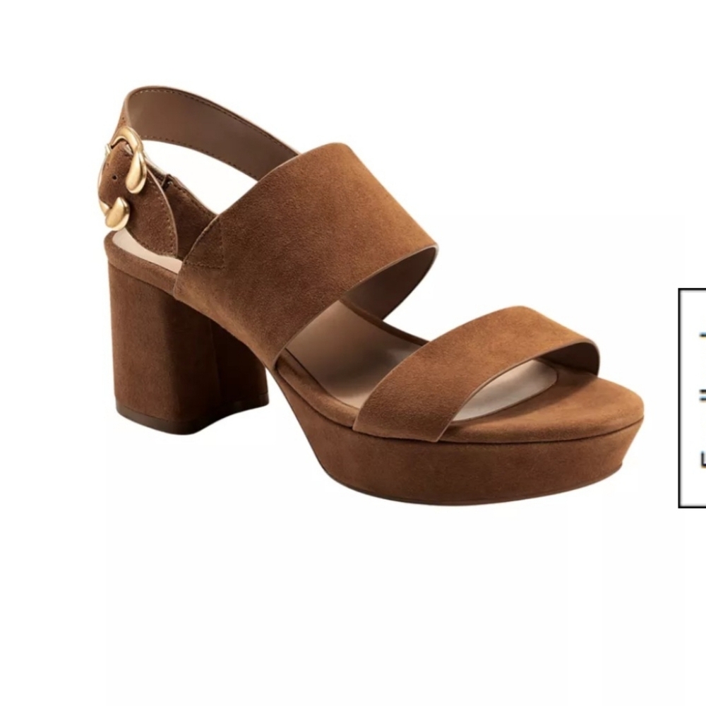 AEROSOLES "Emmex" tan faux suede block heel ankle strap Women NEW sandals